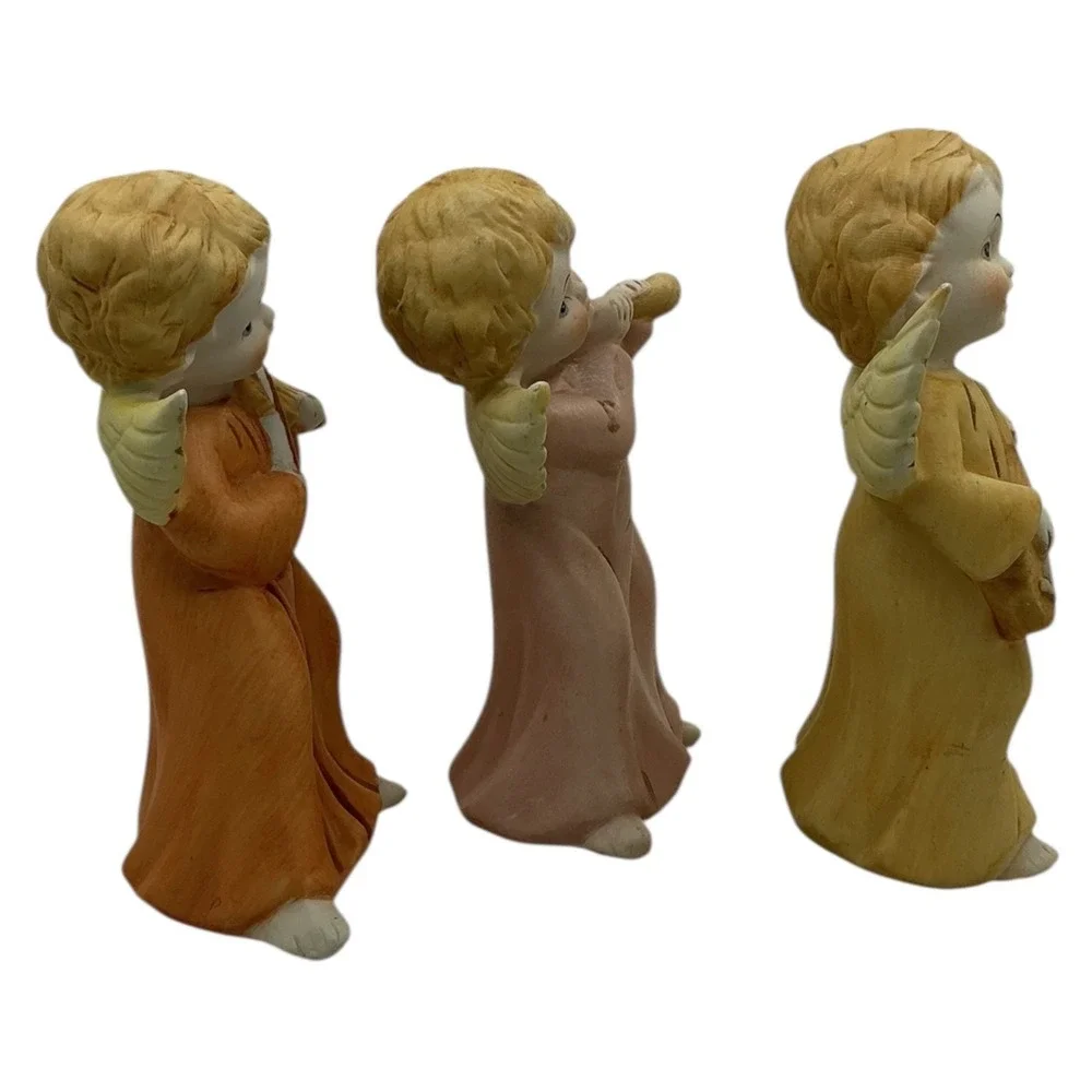 Homco 5400 Porcelain Angel Figurines Set of 3 Musical Instruments 6.25 in‎